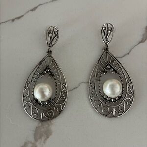 Elegant Silver Pearl Drop Earrings